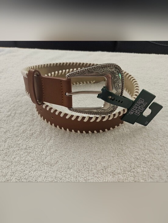 wild fable Accessories - Wild Fable Brown Western Belt Engraved Silver Buckle Whipstitch Trim Size XS NWT